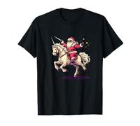 Santa Claus Toma Las riendas de un Unicornio Festivo Camiseta