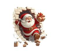 Santa Claus Wall Stickers Christmas Santa Breaking Brick Wall Sticker Decorations Holiday Decal for Home Party Living Room Bedroom Bathroom Kitchen
