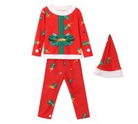 Santa Costume for Kids | Cosplay Funny Top, Pants, Hat Set | Christmas Pajamas,for Holiday Boys Girls Children 2-11 Years Old Home Family Gatherings Photo Prop