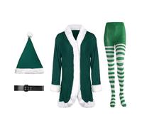 Santa Costume Women - 4-Pieces Velvet Holiday Cosplay Outfit for Festive Celebrations, Includes Belt, Hat and Striped Tights with Comfortable Fit, Mrs Claus Costume for Winter Party