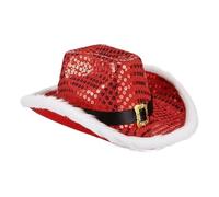 Santa Cowgirl Hat With Sparkling Sequins For Festive Outfits, Fun Dress Up Accessory For Holiday Fiestas, Gatherings, Celebraciones, Outdoor Events, Sports Activities, Conciert Nights, Women And Men
