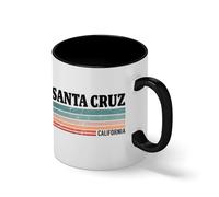 Santa Cruz Beach Surfing Retro Mug - Distressed California Coastal Graphic Tea Cup - Surf Rider Gift Blanca taza de café con RIM Negro y manija Mug