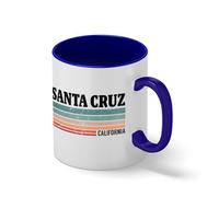 Santa Cruz Beach Surfing Retro Mug - Distressed California Coastal Graphic Tea Cup - Surf Rider Gift Blanca taza de café con el borde azul y la manija Mug