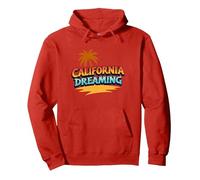 Santa Cruz California Dreaming Surf Beach Graphic para Hombre Sudadera con Capucha, Unisex para Adultos, Rojo, M