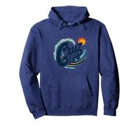 Santa Cruz Life Surf Wave Sun Graphic para Hombre Sudadera con Capucha, Unisex para Adultos, Azul Marino, L