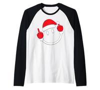Santa Dedo Medio Flip Off | Navidad blasfemia Navidad Camiseta Manga Raglan
