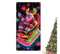 Santa Door Cover - Santa Claus Door Banner, Garage Background Decoration, 3 x 6 ft UV Fluorescent Holiday Christmas Decor, Garage Doors for Garages Porch Wall School Home Party Hosts