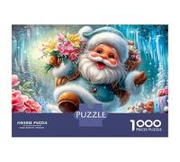 Santa en la Nieve 1000pz | Desafío Difícil Descomprimido | Santa + Jardin Flores Rosadas |52x38cm | Regalos Mujeres/Hombres | Adultos y Niños