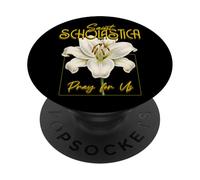 Santa Escolástica Santos Católicos Lirio Pureza PopSockets PopGrip Adhesivo