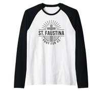 Santa Faustina ruega por Nosotros Cruz Católica Camiseta Manga Raglan