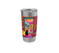Santa Fe Cat Desert Window Colorido Suroeste Vaso térmico de acero inoxidable de doble pared