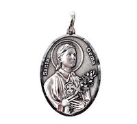Santa Gema medalla plata Ley 925m colgante 35 mm. ovalada maciza detalles realistas tallados bisel - Personalizable - GRABACIÓN INCLUIDA EN EL PRECIO