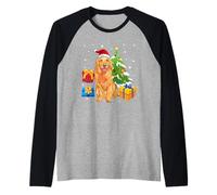 Santa Golden Retriever Dog Christmas Gifts Xmas Matching Camiseta Manga Raglan