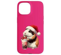 Santa Hat Guinea Pig Bubble Tea Milk Guinea Pig Christmas Carcasa para iPhone 15