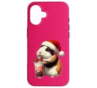 Santa Hat Guinea Pig Bubble Tea Milk Guinea Pig Christmas Carcasa para iPhone 16