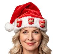 Santa Hat Holiday Party Costume - Dress Up Headwear with 3 Shot Glasses for