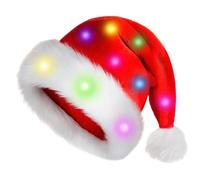 Santa Hat Light Up, felpa suave Navidad Luz -Up Hat - Clásico Navidad Cosplay Hat, sombrero de fiesta de Navidad para adultos, niños