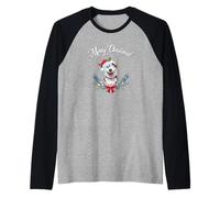 Santa Hat Merry Chistmas Siberian Husky Dog Lover Camiseta Manga Raglan
