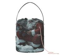 Santa in Snowy Safari - Bolsa de hilo de ganchillo con pistola, almacenamiento de hilo pequeño con agujeros, bolsas de almacenamiento para herramientas de tejer, ganchillo y manualidades