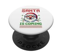 Santa is Coming Pixel Art Retro Christmas Graphic PopSockets PopGrip Adhesivo
