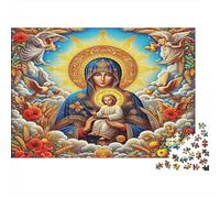 Santa Madre y Niño Arte Religioso Puzzle de 1000 Piezas Cartón Puzzle para Adultos Escena Espiritual Puzzle para Toda la Familia Decoración Relajación 70x50cm/1000pcs