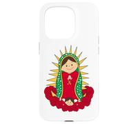 Santa María de Guadalupe Cartoon Reina del Cielo Floral Carcasa para iPhone 15 Pro