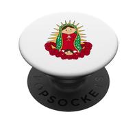 Santa María de Guadalupe Cartoon Reina del Cielo Floral PopSockets PopGrip Adhesivo