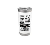 Santa Mónica, Retro Palmeras y Patineta Patinador Divertido Vaso térmico de acero inoxidable de doble pared