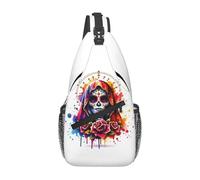 Santa Muerte - Bolsa de pecho española para hombre, mochila cruzada para viajes, senderismo, mochila de hombro