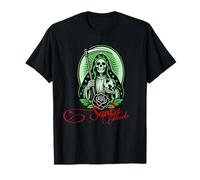 Santa Muerte Green Justice Scythe Globe Folk Saint Rose Camiseta