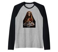 Santa Muerte Oscuro Folk Santo Primer Plano Arte Camiseta Manga Raglan