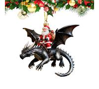 Santa Ornaments - 2D Santa Riding a Flying Dragon Decor, Festive Christmas Tree Hanging Accent for Holiday Home Party, Lightweight Seasonal Embellishment with Print Design, Winter Decoration