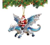 Santa Ornaments - 2D Santa Riding a Flying Dragon Decor, Festive Christmas Tree Hanging Accent for Holiday Home Party, Lightweight Seasonal Embellishment with Print Design, Winter Decoration