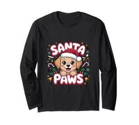 Santa Paws Christmas Cute Dog Cat Holiday Funny Pet Lover Manga Larga
