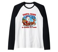 Santa Paws está llegando a la Ciudad Navidad Amante del Oso Polar Navidad Camiseta Manga Raglan