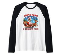 Santa Paws está llegando a la Ciudad Navidad dueño del Perro Borzoi Navidad Camiseta Manga Raglan