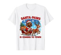 Santa Paws está llegando Navidad American Water Spaniel Dog Camiseta gráfica económica, Hombre, Blanco, L