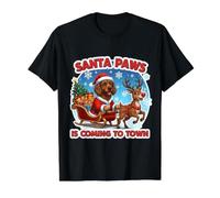 Santa Paws está llegando Navidad American Water Spaniel Dog Camiseta gráfica económica, Hombre, Negro, L