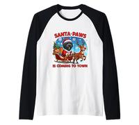 Santa Paws está llegando Navidad Negro Russian Terrier Dog Fun Camiseta Manga Raglan