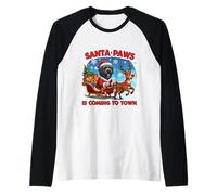 Santa Paws Is Coming Christmas Bouvier Des Flandres Dog Xmas Camiseta Manga Raglan