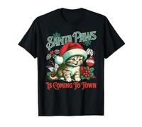 Santa Paws llega a la Ciudad Funny Cat Christmas Santa Claus Camiseta