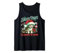 Santa Paws llega a la Ciudad Funny Cat Christmas Santa Claus Camiseta sin Mangas