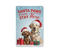 Santa Paws Se Detiene Aquí - Dúo Festivo De Perros con Luz Navideña Letrero De Metal Impermeable Cartel De Chapa Vintage Placa Metálica para Taller Garaje Patio 20X30Cm