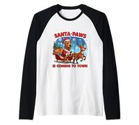 Santa Paws Viene a la Ciudad Navidad Irish Terrier Dog Fun Camiseta Manga Raglan