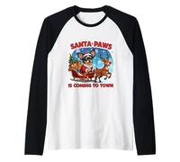 Santa Paws Viene a la Ciudad Navidad Ruso Perro dueño Camiseta Manga Raglan