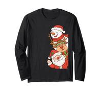 Santa Reindeer Snowman Friends Christmas Kids Xmas Holiday Manga Larga