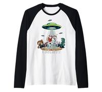 Santa Riding Unicorn Bigfoot Dino UFO Christmas Kids Boys Camiseta Manga Raglan