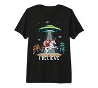 Santa Riding Unicorn Bigfoot Dino UFO Christmas Kids Boys Camiseta Premium