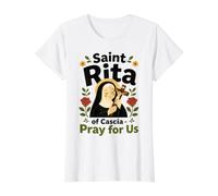 Santa Rita de Cascia Patrona Católica de lo Imposible Camiseta gráfica económica, Mujer, Blanco, S