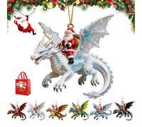Santa’s Dragon Riders Ornament Collection, Fantasy Themed Dragon, Holiday Christmas Tree Decoration, Goth Hanging Collectible Acrylic, for Home Festive Decorating (White Dragon)